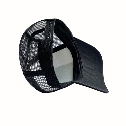 Embroidered Reticent Trucker Hat for Men Women - Unisex Sad Expression Graphics Mesh Back Breathable Adjustable Snapback Cap - UV Protection Sun Snap Closure Hat for Summer Outdoor Activities (Black)