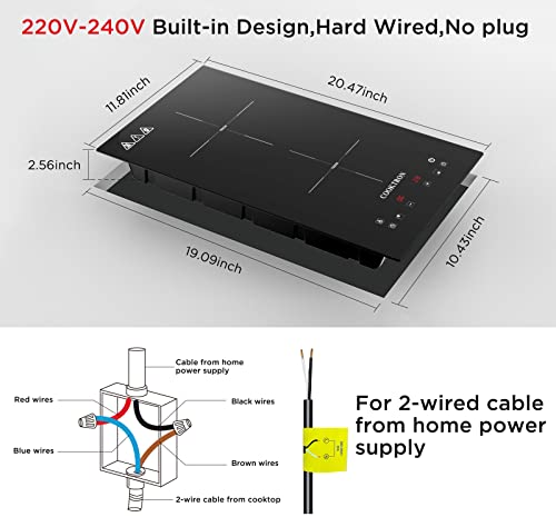 Electric Induction Cooktop,Cooktron Built-In Electric Stovetop With 10 Power Levels, 3300W,Child Lock, Timer, Touch Control, 2 Burner Induction, Pause Function, 220-240V,Hard Wire(No Plug) #TOP1