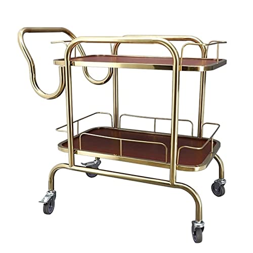 GeRRiT Carro móvil de metal de 2 niveles, mesas auxiliares móviles, mesa de almacenamiento lateral de comida, mesa auxiliar rectangular, carrito de vino para hotel, comedor, coche