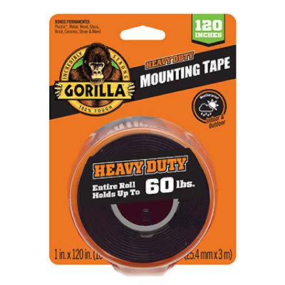 Gorilla Heavy Duty Double-Sided Mounting Tape, Black, 1 in. × 120 in., 1 Roll