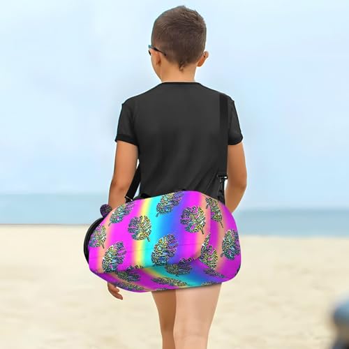 Duffle Bag for Boys or Girls with Shoes Compartment, Laser Rainbow Leaf Sports Travel Bag Overnight4