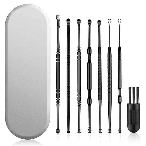 BUTBU Limpiador de Oídos, Juego de 8 piezas para eliminar cerumen, Acero Inoxidable ear Cleaner Cuchara, Herramientas de Limpieza de Oídos, con Caja de Almacenamiento, para Adolescentes y Adultos