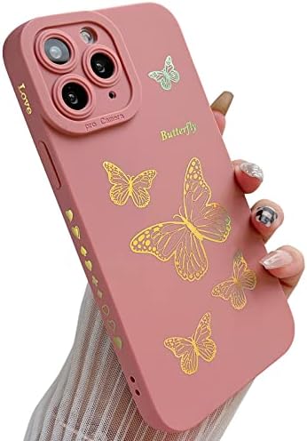 Qokey Compatible with iPhone 11 Pro Max Case(2019 6.5),Side Cute Plated Love Heart Back Bling Butterfly with Full Camera Len Cover Protection Soft TPU Shockproof Phone Case for Women Girls Men,Pink