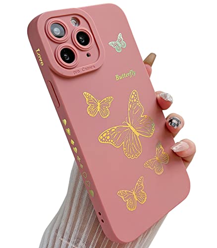 Qokey Compatible With Iphone 11 Pro Max Case(2019 6.5),Side Cute Plated Love Heart Back Bling Butterfly With Full Camera Len Cover Protection Soft Tpu Shockproof Phone Case For Women Girls Men,Pink #TOP3