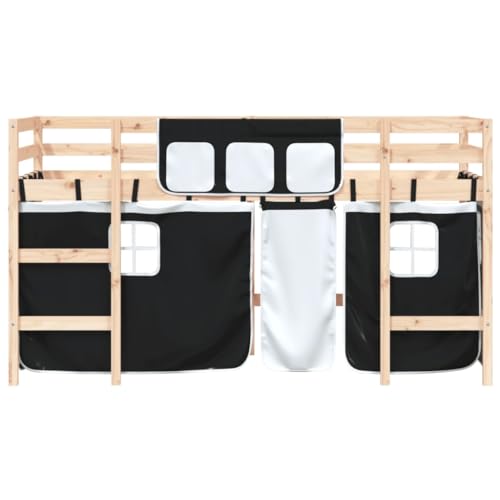 Homgoday Cama alta para niños con cortinas blancas y negras, 80 x 200 cm, madera maciza de pino, cama alta individual, cama alta para niños, litera tipo loft con escalera tipo 1 muebles - imagen 5
