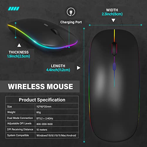 Ktebo Rechargeable, Bt5.2 Bluetooth Mouse With Usb Receiver Led Dual Mode, Ergonomic Silent Portable Wireless Computer Mouse For Laptop, Desktop #TOP2