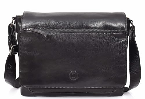Sacoche en cuir véritable noir A1 FASHION GOODS A704 pour ordinateur portable
