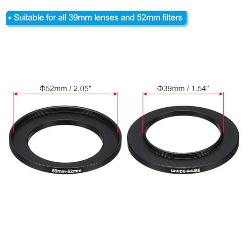 PATIKIL 39mm-52mm Metal Step Up Ring with Cleaning Cloth, 2 Pack Camera Lens Filter Adapter Ring Aluminum Filter Adapter Ring for Camera Lenses Hood, Black - Image 2