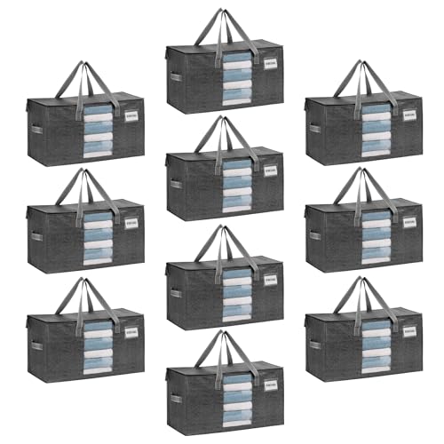 VENO 10er-Pack Umzugstaschen XXL(87 Liter) mit Sichtfenster, Faltbare Aufbewahrungstasche, Starke Griffe & Reißverschluss… – Ansicht 1