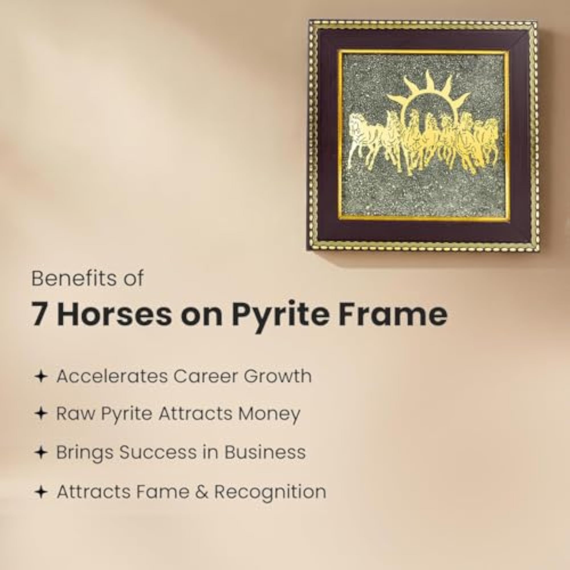7 Running Horses Wall Decor on Raw Pyrite Stone Frame