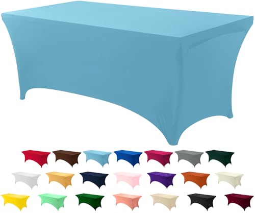 Image of Utopia Kitchen Spandex Tablecloth 1 Pack [6FT, Blue Mist] Tight, Fitted, Washable and Wrinkle Resistant Stretch Rectangular Patio Table Cover for Event, Wedding, Banquet & Parties [72Lx30Wx30H Inch]
