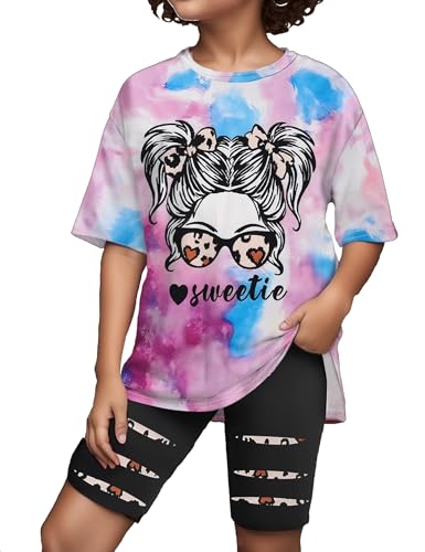 Image of Girls Clothes Short Sleeve Tie Dye Top Shorts and Pants 2PCS Girls Summer Outfits Size 6-16