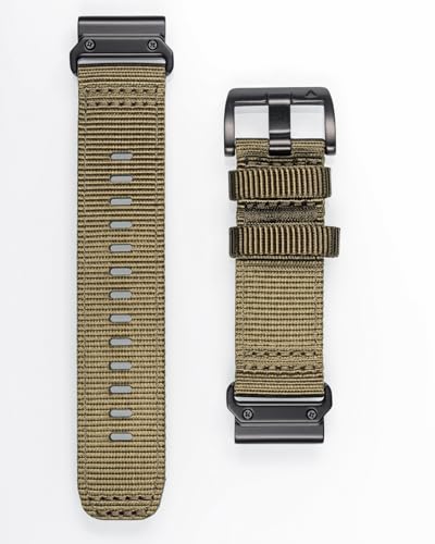 Image of HEMSUT Premium Nylon Watch Band for Garmin Quick Fit Watch - 20 /22 /26mm, Glossy Durable Non-Taper Strap with Tang Buckle Military Strap for Fenix Forerunner Approach MARQ Epix Tactix Quatix D2 Series