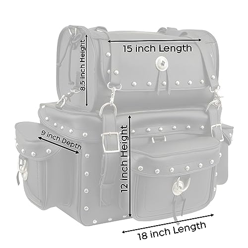 Image of Milwaukee Leather MP8100S Large Black PVC 2-Piece Studded Motorcycle Touring Pack Sissy Bar Bag - One Size