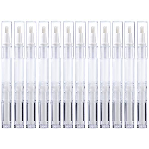 Leerer Nagelöl Stift Bürsten Applikator, 3ml Transparenter Drehstifte Lip Gloss Flasche Tube, Nachfüllbar Kosmetische Container, Twist Pen mit Pinsel für Wimpern Wachstum (12 Stück)