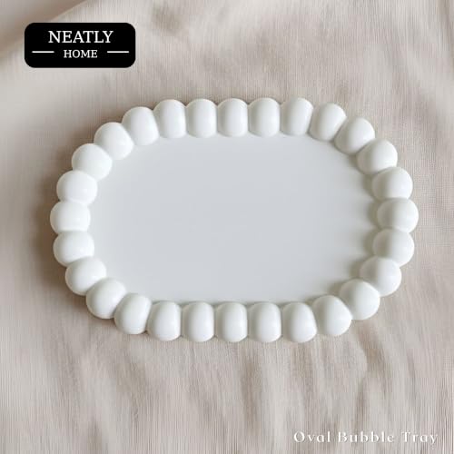 Image of Aesthetic Handmade Oval Bubble Trinket Tray Handmade | Jewelry Organizer | Vanity Tray for Women | Minimalist Home Decor, Candle Holder & Multipurpose - (16.5 x 12 cm)