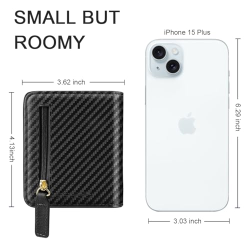 Image of Small Carbon Fiber Wallet Thin Credit Card Holder Pocket Mini Purse | Compact Slim RFID Blocking Wallets Bifold Pocket Card Holders for Women and Men for Travel & Daily Use, Carbon Fiber
