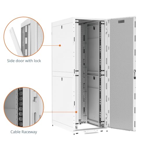 Image of Tecmojo 52U Server Rack Cabinet - PRE-Assembled 32inch Width 48inch Depth IT Network Equipment Cabinet Rack Enclosure with Casters - 3000lbs Weight Capacity, White