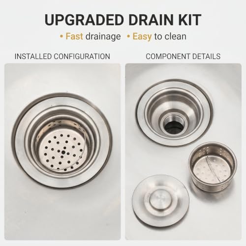 Image of Garvee 24 inch Stainless Steel Sink Freestanding Utility Sink with Large Single Basin, Pull-Out Hot & Cold Brass Faucet, Storage Shelf, Drain Kit - Heavy Duty Restaurant Laundry basin for Garage, Kitchen