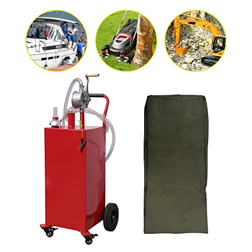 Partsflow 32 Gallon Gas Caddy Fuel Tank Gasoline Container Diesel Portable Gas Tank W/Pump Rolling & Solid Rubber Wheels For Boat,Atv,Motorcycle,Utv,Car & Cover Waterproof;Sun Sand Prevention #TOP1