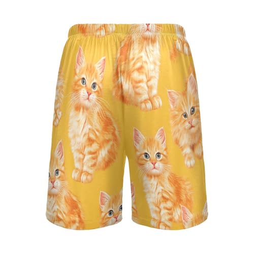 Orange Cat Pajama Shorts for Men, Men's Pajama Bottoms, Lounge Sleepwear for Dad4