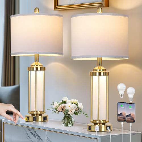 Rinweey Modern Table Lamps, Gold 27" Industrial Table Lamp Set
