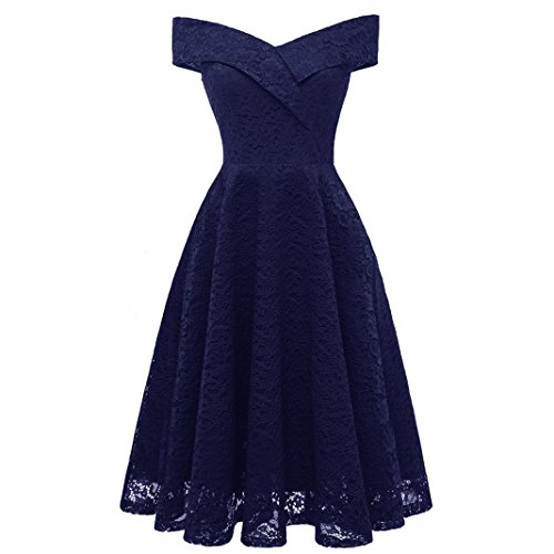 Covermason Robe de Soirée Femmes/Demoiselle d'honneur/Bal Col en V sans Manches Dentelle Cocktail épaule Parti Robes Danse Bal Cérémonie (M, Bleu)