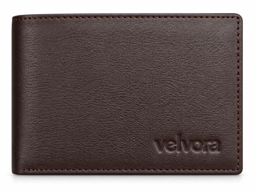 Image of Men's Bifold Wallet, Premium Leather Look Wallet for Men with Multiple Card Slots, Cash Compartment & Compact Slim Design, Stylish Everyday Pocket Wallet - Dark Brown