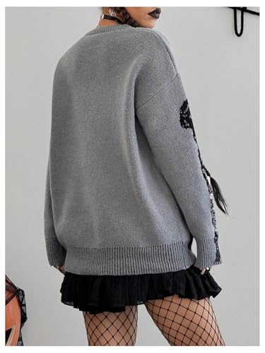 Floerns Women's Grunge Skull Print Knit Sweater Long Sleeve Street Punk Pullover Tops2
