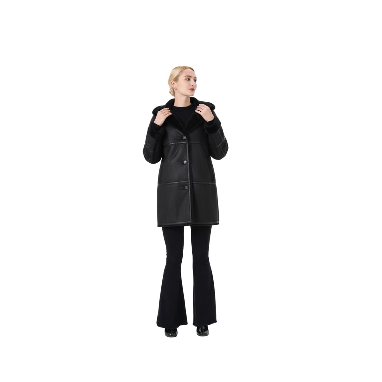 warmer Veloursmantel Damen mit fester Kapuze | Warmer Damen Wintermantel mit fester Kapuze, kuscheliges Innenfutter, windabweisend, eleganter Schnitt für den Alltag
