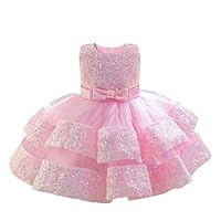 Miipat Baby Girl Dress Sequin Princess Dress Toddler Formal Birthday Party Wedding Pageant Gown Girls Dresses（PeachPink 120 4-5 Years