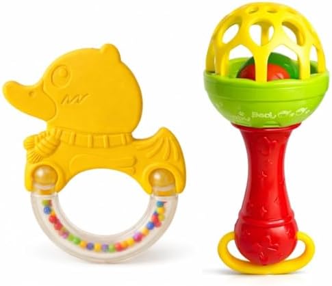 Kit Mordedor Pato e Chocalho Bastão para Bebês, Brinquedo Sensori...