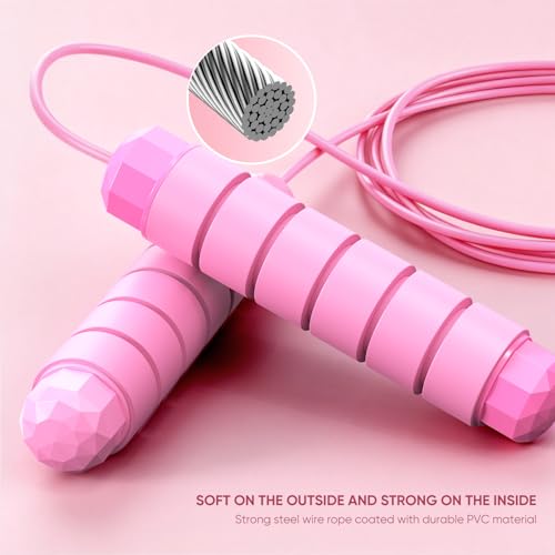 Image of Jump Rope, Tangle-Free Rapid Speed Jumping Rope Cable with Ball Bearings for Women, Men, and Kids, Adjustable Steel Jump Rope with Foam Handles for Home Gym Exercise Fitness Workout Equipment & Slim Body