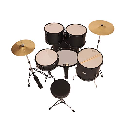 Image of ARCTIC CRONOS 5 Piece Complete Acoustic Drum Kit /Drumset with drumsticks, Cymbals and throne - Nickel Hardware. Best Sounding shells, most durable build, Professional level Configuration. (Black)