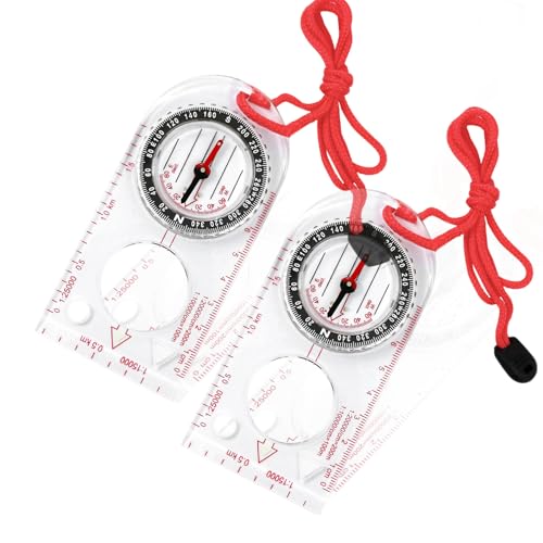ONGNIUU Brújula de Navegación Transparente con Declinación Ajustable, Lectura de Mapa, Brujulas de Orientacion para Senderismo, Montañismo, Camping, Supervivencia - Incluye Cordón