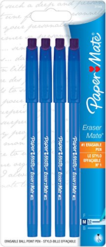Paper Mate Erasermate Stick Medium Tip Ballpoint Pens, 3 Blue Ink Pens (3150458PP)