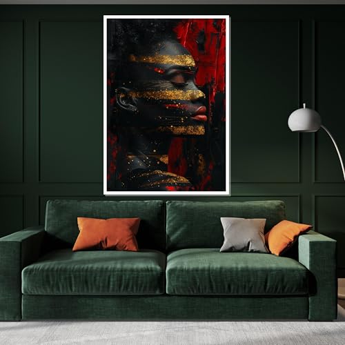 Portrait abstrait art or et rouge toile moderne 40x60cm pour salon