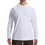 LOOGU Men's UPF 50+ Sun Protection Hoodie Shirt Long Sleeve Lightweight, Rash Guard SPF T-Shirts for Fishing Hiking White