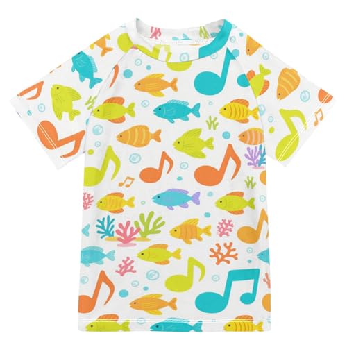 Musical Note Colorful Fish Bubble Short Sleeve Kids Bathing Suits Boys Big Girls Swimsuit Rash Guard Swimsuit for 3-12 Years Traje de bano para nina