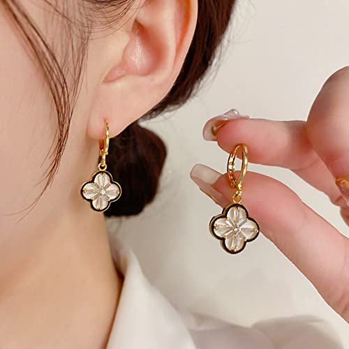 Four Leaf Clover Crystal Flower Statement Small Hoop Earrings for Women Gold Plated Tiny Huggie Cubic Zirconia Dangle Drop Mini Hoop Earring Ear Cuff Pierced Jewelry2