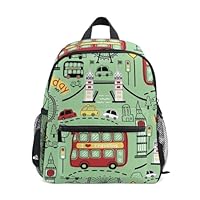 Aflyko Kids Backpack London City Bus Vehicle Doodle Daycare Kindergarten Daypack Toddler Travel Girls Boys School Preschool Waterproof Bag