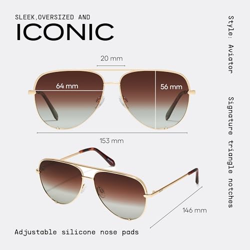 Image of QUAY High Key Extra Large Polarized Unisex Aviator Sunglasses, UV Protection, Oversized Accessories for On The Go Lifestyle
