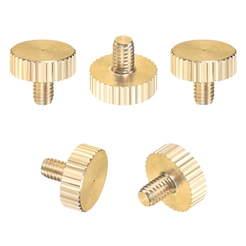 M METERXITY 5-Pack Knurled Thumb Screws, M4x6mm Solid Brass Flat Head Fully Threaded Knobs Bolts Fasteners W Grip for Electronic/Equipment/Industry/Home, Thumbscrew Threaded Knurled Tip