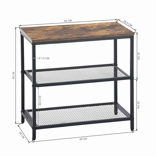 FrunitureR Moderner Flur-Schuhregal mit 3 Ebenen, 50x28.5x48cm, Vintage-Holzoptik & Metallrahmen, platzsparend für Eingangsbereich