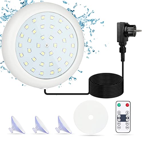 COOLWEST 10w piscina iluminada led, con cable de 7,0m y control remoto, luz submarina blanca fría con imán, luz submarina de piscina universal impermeable 12v AC/DC IP68