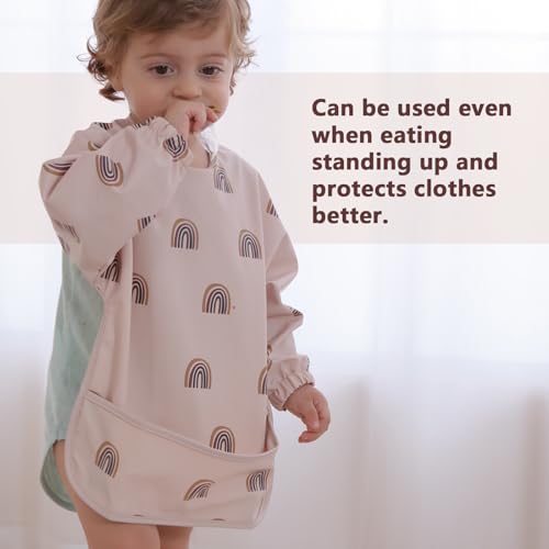 Yiupea Lätzchen mit Ärmeln Baby Mess Proof - Maschine Waschbar & Wasserdicht 6-24 Monate für Baby Led Weaning, Coverall Lätzchen für-Fütterung-Rosa