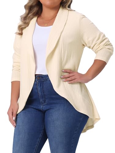 Agnes Orinda Plus Size Sweaters Cardigans for Women Lapel Long Sleeve Open Front Irregular Hem Knit Cardigan2