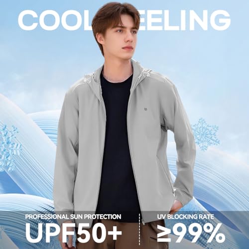 Image of Venzina UPF 50+ Sun Jacket for Men Long Sleeve Zip-up Sun Jacket with Zip Pocket, Removable Hat, Quick Dry Loose-fit UV Protection Clothing for Driving, Riding, Hiking
