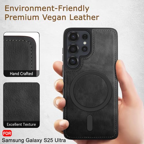 Image of TheGiftKart Genuine Leather Finish Back Cover Case for Samsung Galaxy S25 Ultra 5G | Raised Edges for Camera & Screen Protection | Shockproof Stunning Minimalist Design (MagSafe Compatible, Black)