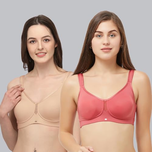 Image of SOIE Women Solid Full Coverage Polyamide Spandex Minimiser Non Padded Non Wired Bra Combo Pack of 2